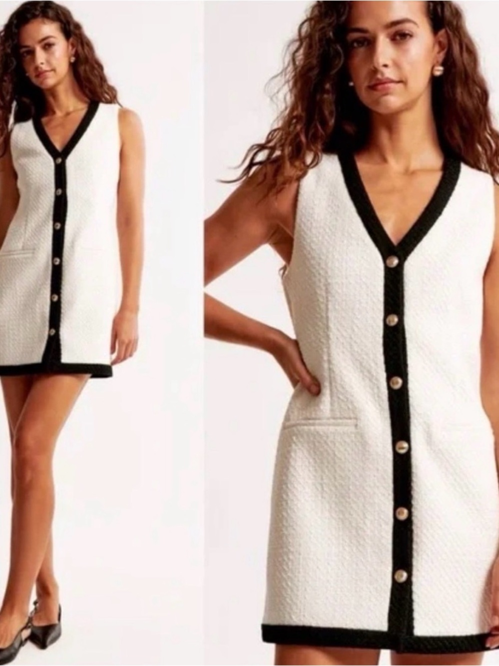 Abercrombie & Fitch Mara Tweed Vest Mini Dress Size M White Black